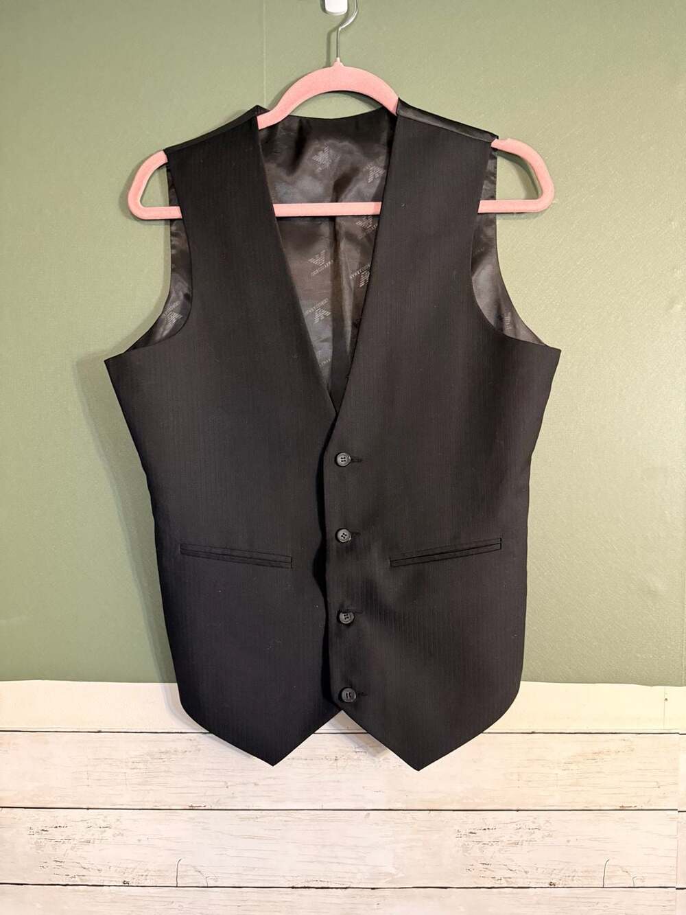 Giorgio Armani Pinstripe‎ Suit Vest with Eagle Logo Lining Formal Old Money